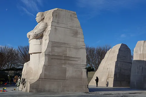 Ossie Williams, who traveled from Texas on her day off, standing at the Stone of Hope Memorial in Washington, D.C. on Jan. 20 to pay respects to the late civil rights leader Martin Luther King Jr