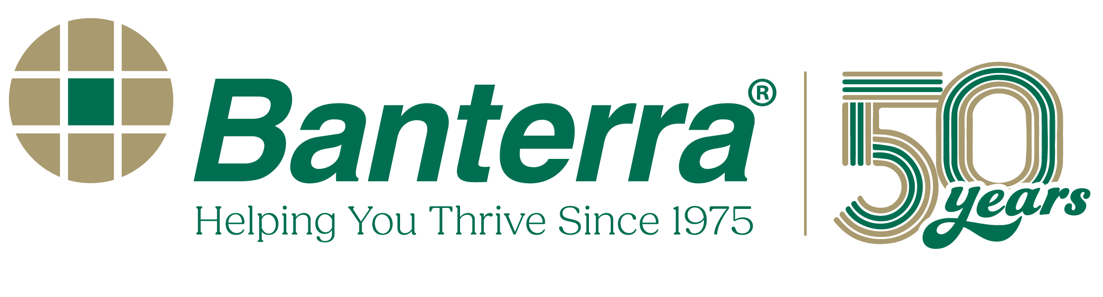 Banterra Bank logo Helping You Thrive Since 1975 50 Years