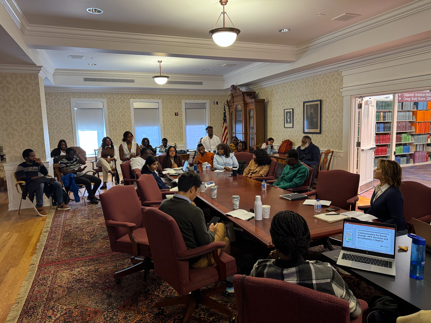 Professor Padovani leads a discussion group.