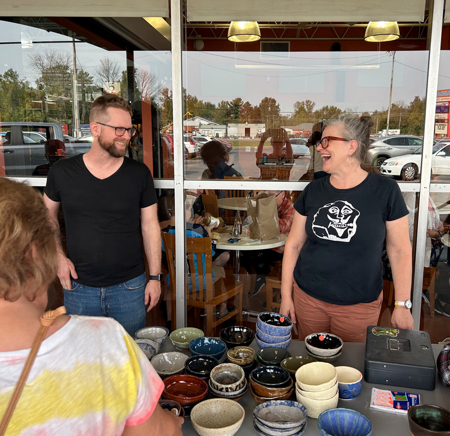 Chalmers and friend at bowl sale.