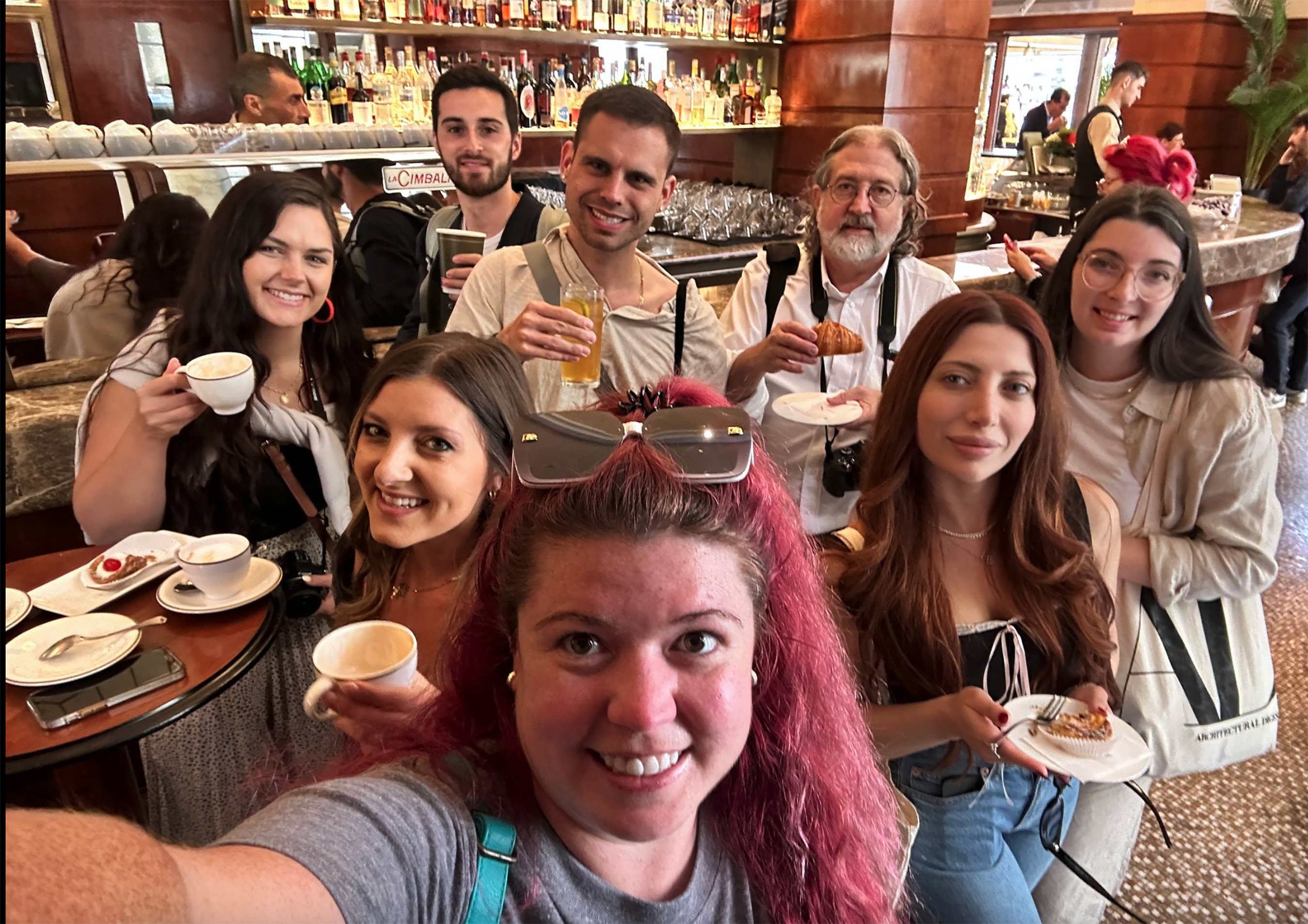 Students at cafe in Italy.